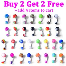 30-60Pcs 14G Belly Button Rings Surgical Steel Bar Acrylic Ball Banana Barbells