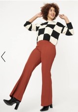 High Waist Rust Red Pants, Wide Leg, front seam Unique Vintage 70s 60s S-M