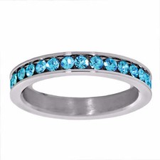 Rufina: 0.78ct Aquamarine Ice CZ Stainless Steel 3mm Eternity Band Ring