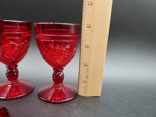 Fenton Wine Goblet Flower Window Ruby Set of 4 Glasses, 4" - Picture 8 of 9