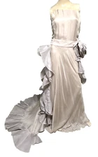 Valentino Vintage Runway Ruffle Rosette Draped Long Maxi Gown Dress IT 44 / US 8