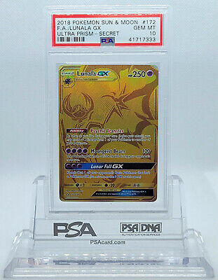 PSA 9 MINT Lunala GX 172/156 Ultra Prism Gold Secret Ra