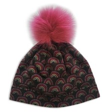 Wonder Nation Girls Microfleece Beanie Hat Faux Fur Pom Black One Size NWT