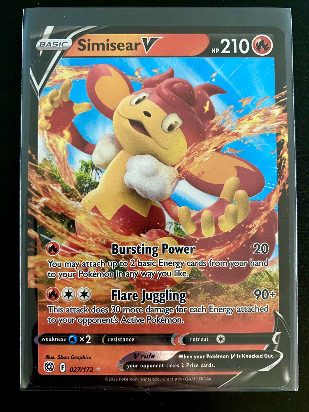 Brilliant Stars Simisear V 27 Ultra Rare Pokemon w/Card Saver a1