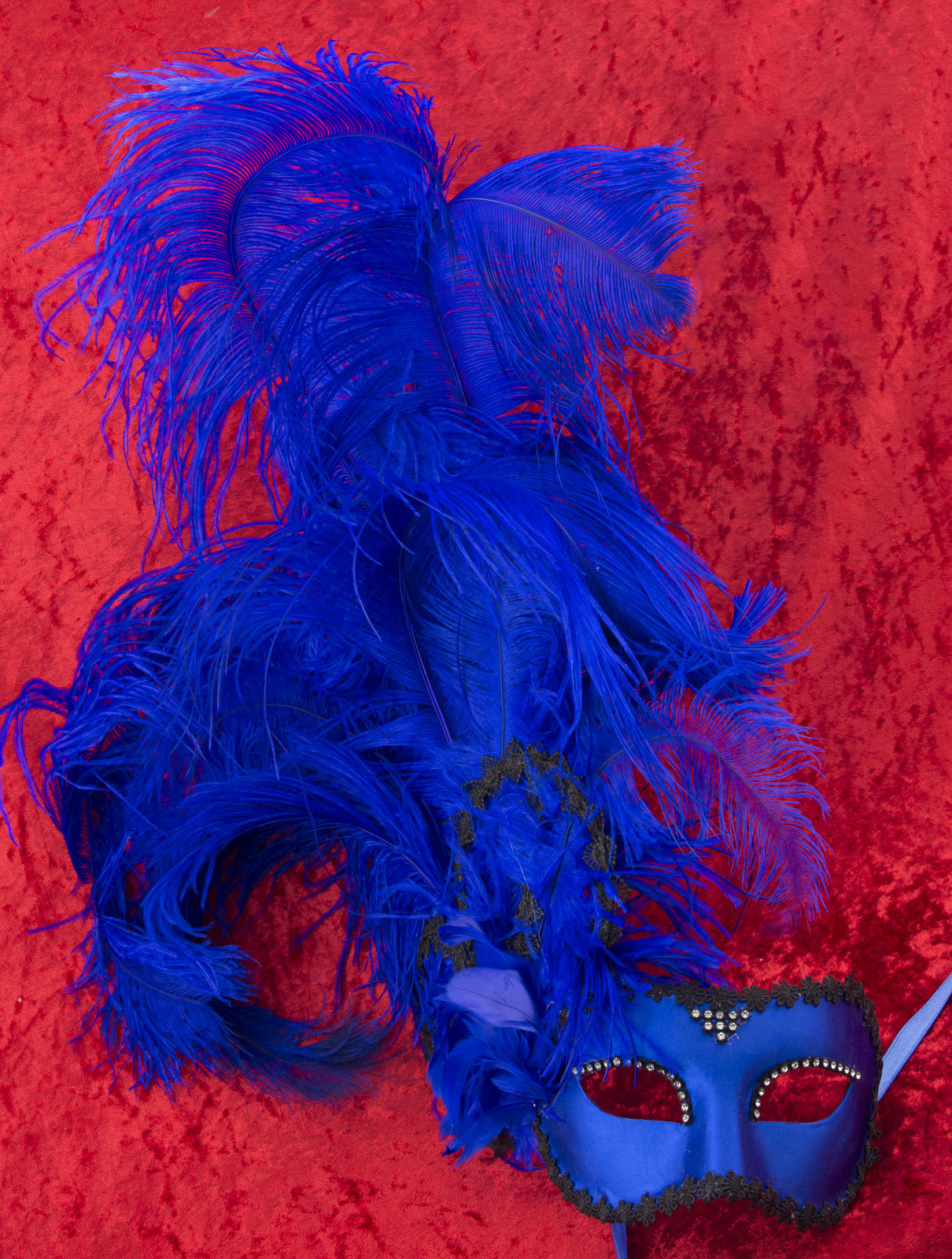 Máscara De Venecia Columbine Satén Pluma Avestruz Azul De Papel Maché #22430