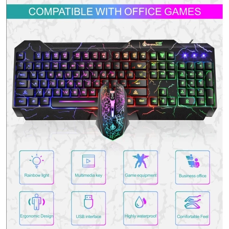 Gaming Keyboard And Mouse Set RGB Multicolour Backlit Keyboard for PC Laptop - Image 2 of 4
