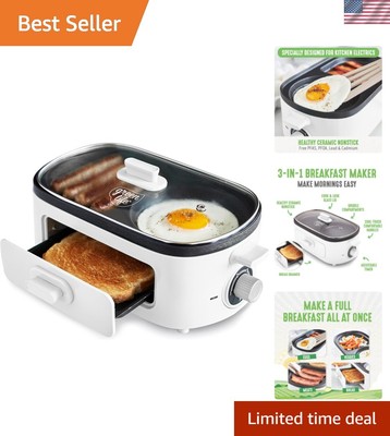 Healthy Breakfast Maker Station: Nonstick Ceramic Dual Griddles & Toast Drawer