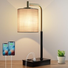 Touch Control Table Lamp, 3-Way Dimmable Modern Bedside Lamp with USB Port an...