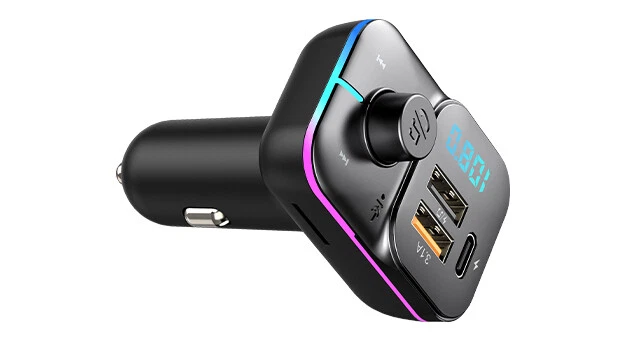 Car Bluetooth 5.3 FM Transmitter, Dual USB 3.1A/1A, Ambient Lighting, TF Card Su - Image 3 of 4