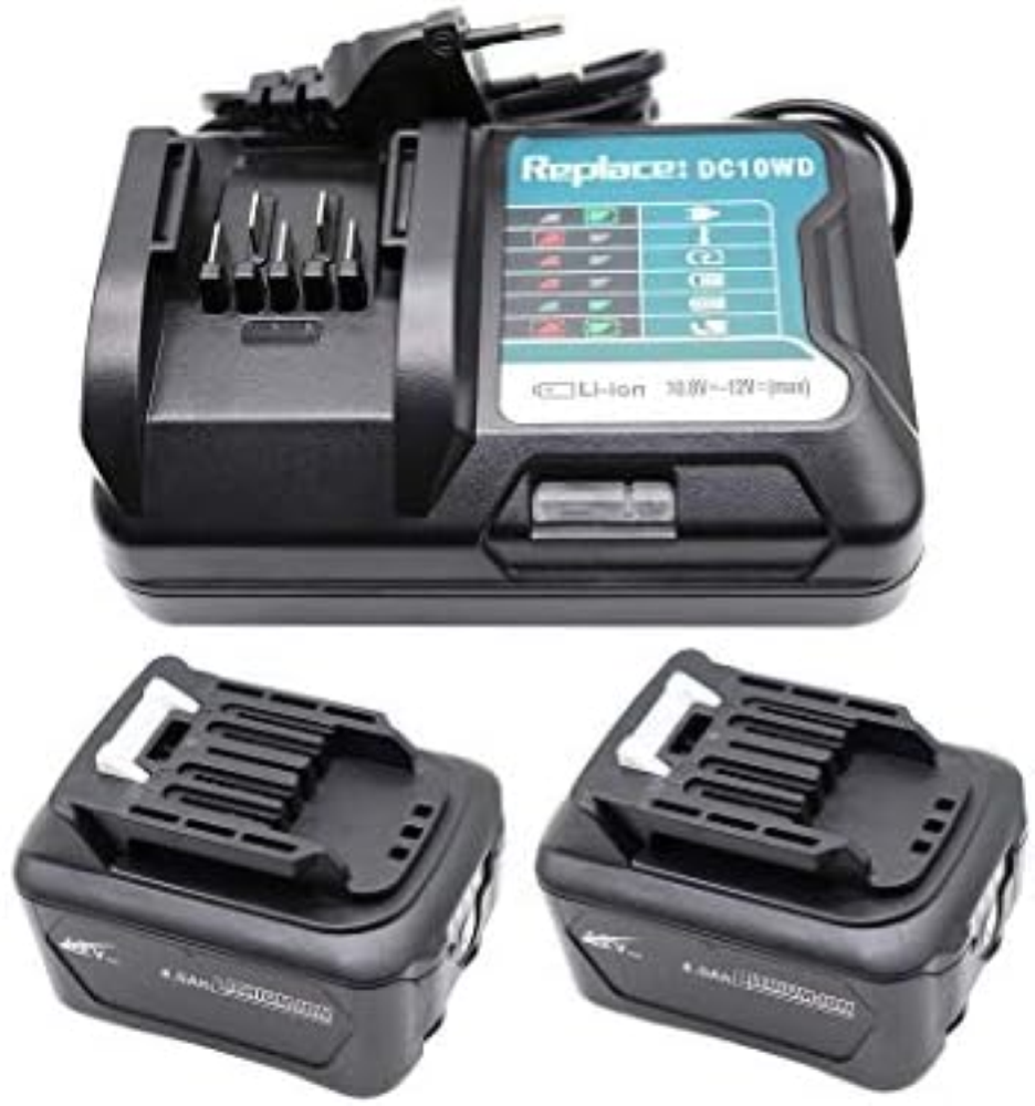 2X BL1041B Batteria 10.8V & 12V 4,0Ah + Caricatore DC10WD per Batteria Makita BL