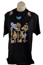 Hanes Beefy Vintage Single Stitch Black T Shirt Butterflies Womens Made in USA