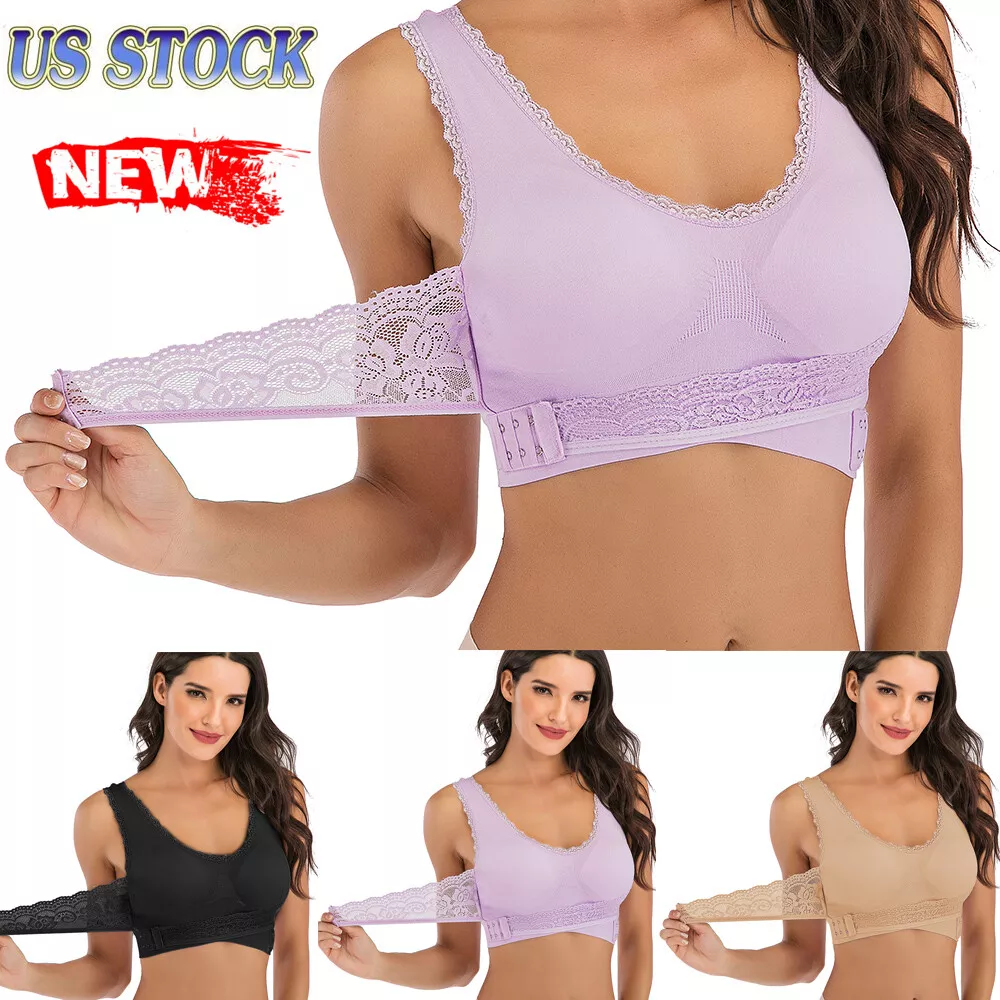 US Sports Bra Seamless Front Cross Side Buckle Lace Sexy Soft Bra Workout  Yoga