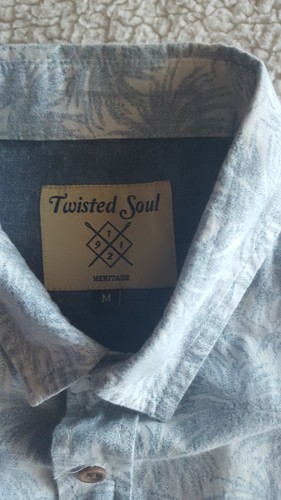 Blue Inc Twisted Soul Men's Shirt Medium Short Sleeve Blue White - Picture 5 of 6
