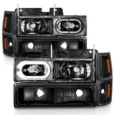 94-99 Chevy Ck Full Size Tahoe Suburban Silverado Halo Headlights Set Black