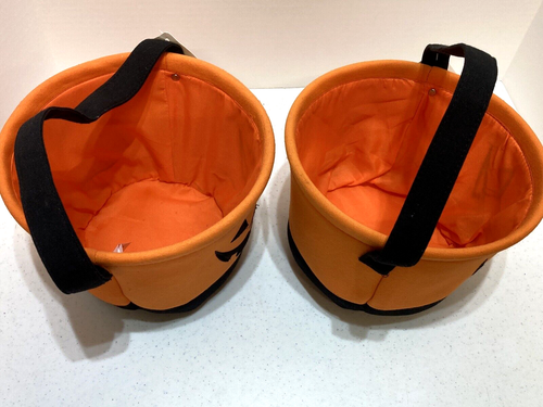 Ashland Halloween Trick-Or-Treat Pumpkin Face Cloth Basket With Handle Set Of 2 - Picture 6 of 10