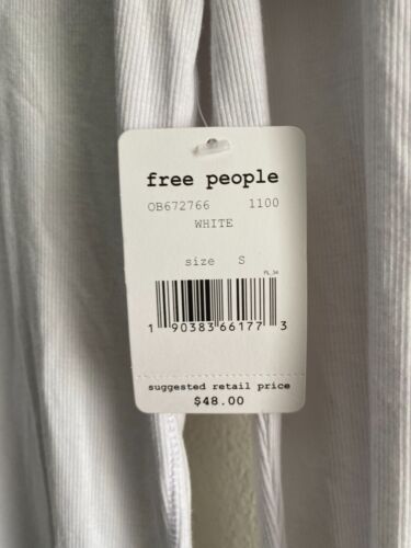 Free People Round Neck Ruffle Shoulder Long Sleeve Small NWT OB672766 White - Picture 2 of 4