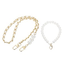 Purse Chain Strap, Replacement Strap with Phone Lanyard, 25 Inch, Gold  White