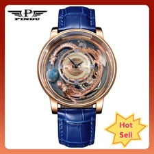 PINDU Men's Quartz Watch - Celestial Dragon Openwork Starry Sky Waterproof