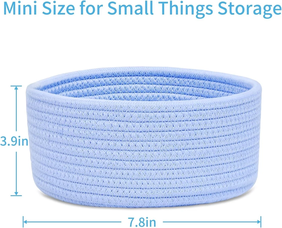 Pequeña cesta tejida, pequeña cesta de almacenamiento poco profunda vacía, mini cuerda de algodón Foto 2 de 4