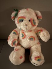 Build-A-Bear Workshop Rainbow Plush Teddy Bear White Multicolor Green Ribbon