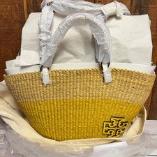 Image of Tory Burch Women's Small Ella Straw Striped Basket Tote - Natural/Banana Yellow