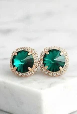 3Ct Lab Created Diamond Green Emerald Halo Stud Earrings 14K Yellow Gold Finish