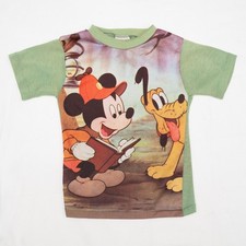Vintage 60s 70s Shirtees Photo Knit Mickey Mouse  Pluto Green Baby T Size 4/5