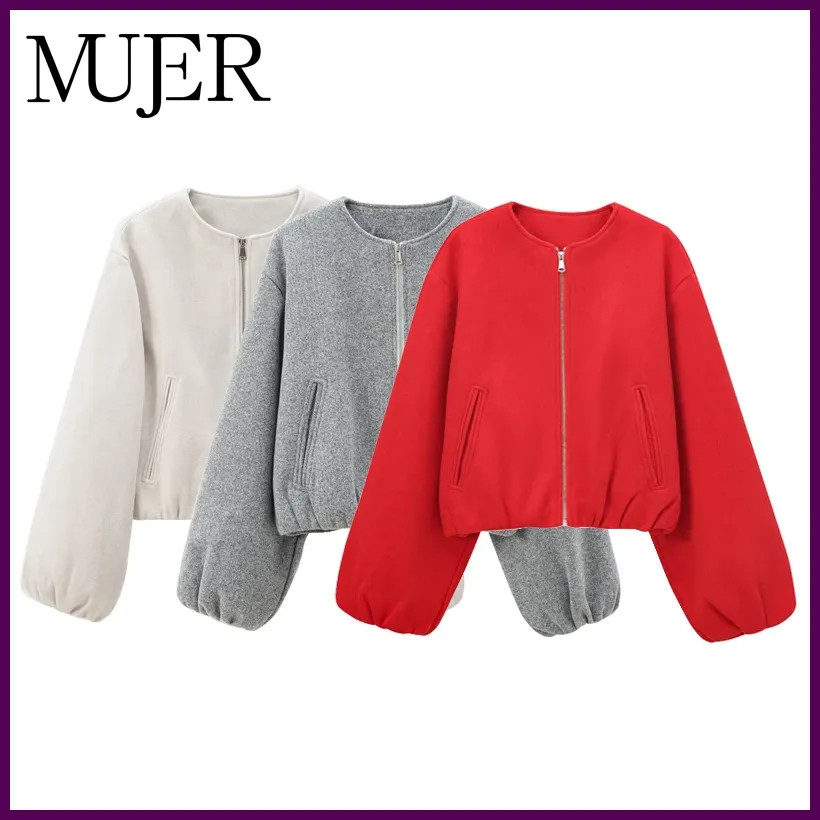 Women Zipper Bomber Jacket Soft Cropped Long Sleeve Sports Outerwear 2025