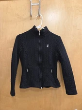 Womens Spyder Knit Pattern Black Full Zip Fleece Lined Jacket Size M