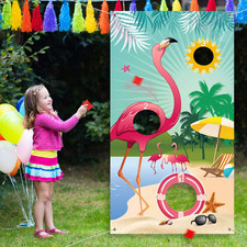Flamingo Toss Game Banner w 3 Bean Bags Summer Luau Carnival Party Fun Kids Set