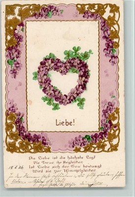 12076159 - Love - Heart of Violets and Poem 1904 Postcard Poetry