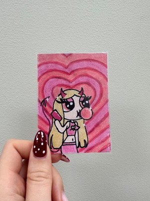 ACEO Original Mini Art Card Devil Girl Hearts Mixed Media Pretty in Pink #8/10