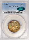 1958 D Toned Washington Quarter PCGS CAC MS 67 See Video Toning Silver Coin 25C