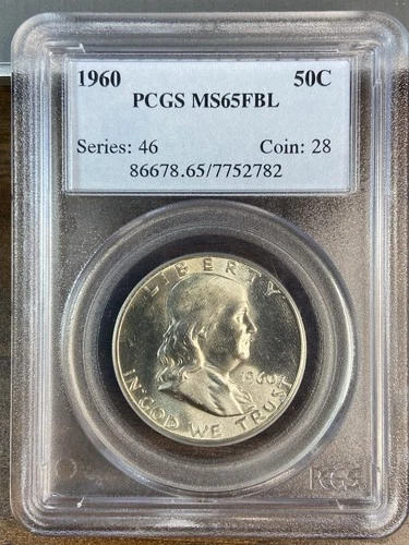 1960__MS 65 FBL__Franklin Half Dollar__PCGS, Unc Silver Coin