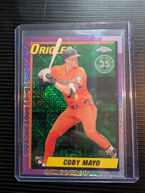 2025 Topps Update 1990 SILVER PACK GREEN Mojo Refractor #51 Coby MAYO RC /99