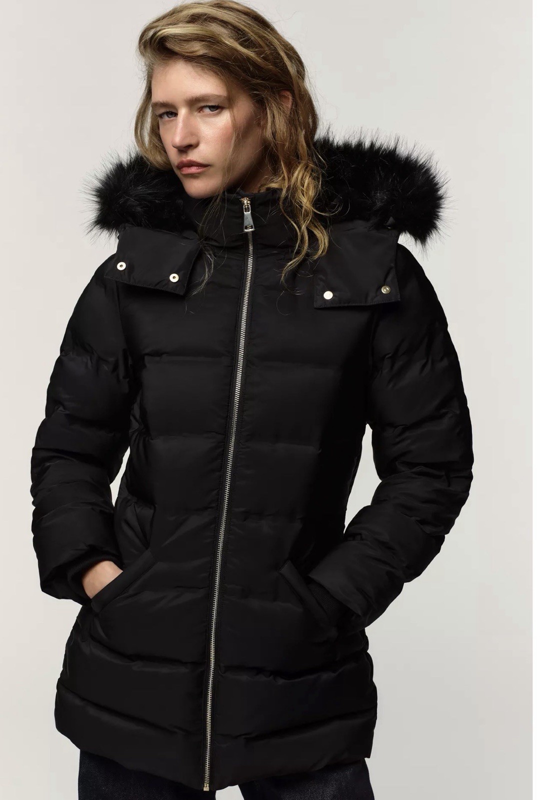 ZARA WATER-REPELLENT WINDPROOF HOODED PUFFER JACKET BLACK 8073/236  SIZE M image 2