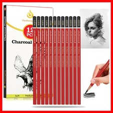 Professional Charcoal Pencils Drawing Set -12 Pieces Soft, Medium Hard Charcoal