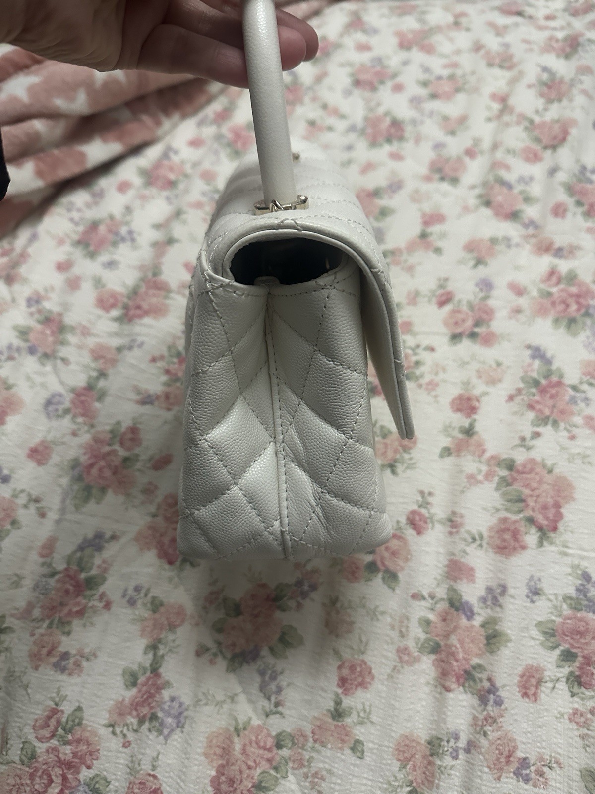Chanel Coco Handle In Size Small White Gold Hardwear Caviar Leather Handbag Bag image 3