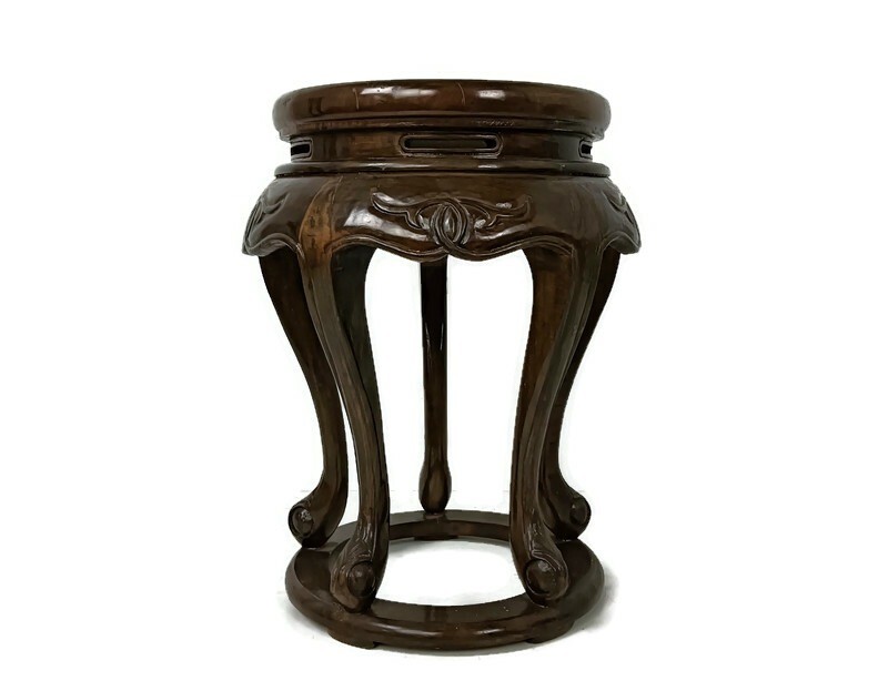 hand carved wooden heavy Chinese Hocker Pedestal plant stand
