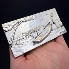 Vintage Otto Viani Italy 925 Silver Relief Plaque Boat Landscape Picture Signed