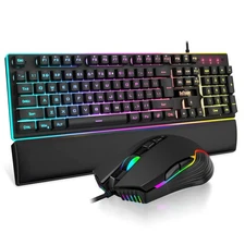 RedThunder K10 Wired Gaming Keyboard and Mouse and Wrist Rest Combo, RGB Back...