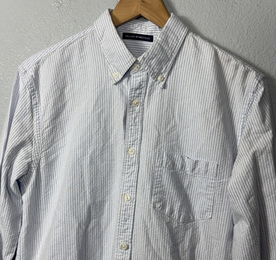 Brandy Melville Large Oxford Striped Button Down Long Sleeve Shirt Preppy Blue