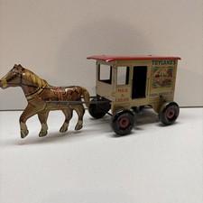 Vintage Marx Toyland's Farm Milk And Cream Horse Carriage Wind Up Works AMAZING