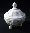 VNTG Milk Glass Hand Painted Floral Leaves and Grapes Footed Covered Dish Candy