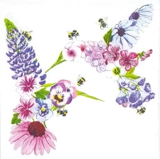S683# 3x Single SMALL Paper Napkins For Decoupage Flower Hummingbird Pair W Bees
