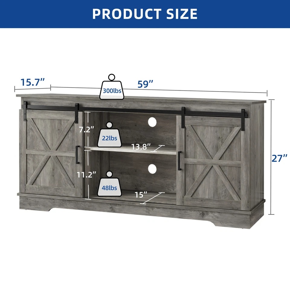 Farmhouse TV Stand for 65" TV Entertainment Center Media Console w/ Sliding Door - Image 2 of 4