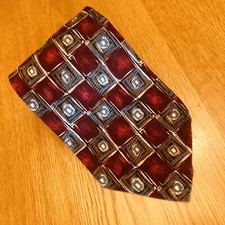 Robert Talbott Studio Silk Hand Sewn USA Made Geometric Red/Gray/Taupe Tie