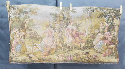 Vintage französischer schöner Get together Szene Wandbehang Wandteppich 91x48 cm