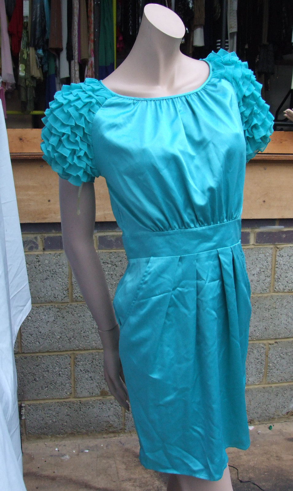 Lipsy UK 10 Gorgeous Aqua-Marine Turquoise Frilly Cap Sleeve Silky Dress |  eBay