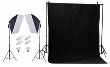Fodoto 900w Continuous Softbox Lighting Kit + 1pc 6'(W)x9'L) Black Backdrop Kit 